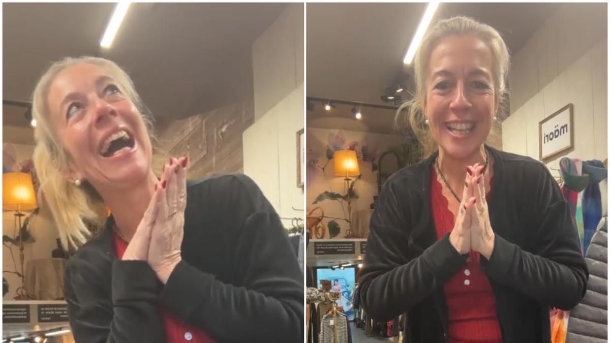 L'Èlia a l'interior de la botiga Maori