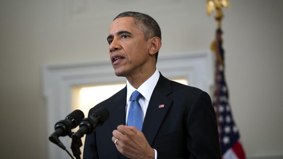 Barack Obama, en la rueda de prensa en la que anunció el restablecimiento de relaciones con Cuba, el miércoles.