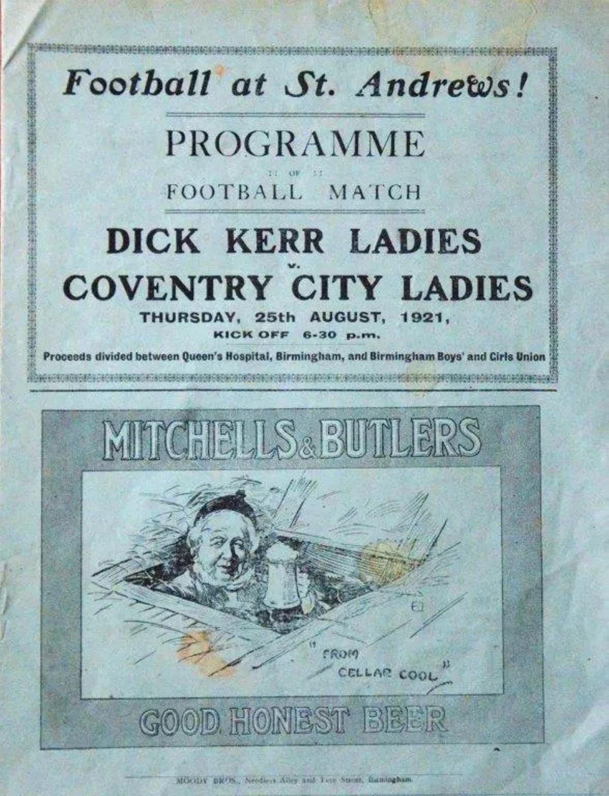 Cartel anunciador de un partido ante el Coventry Ladies