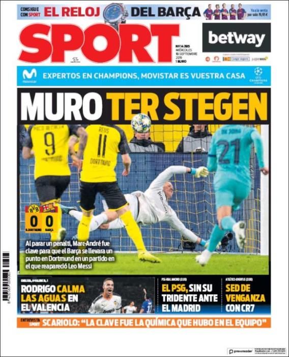 Portada SPORT miércoles 18 septiembre 2019