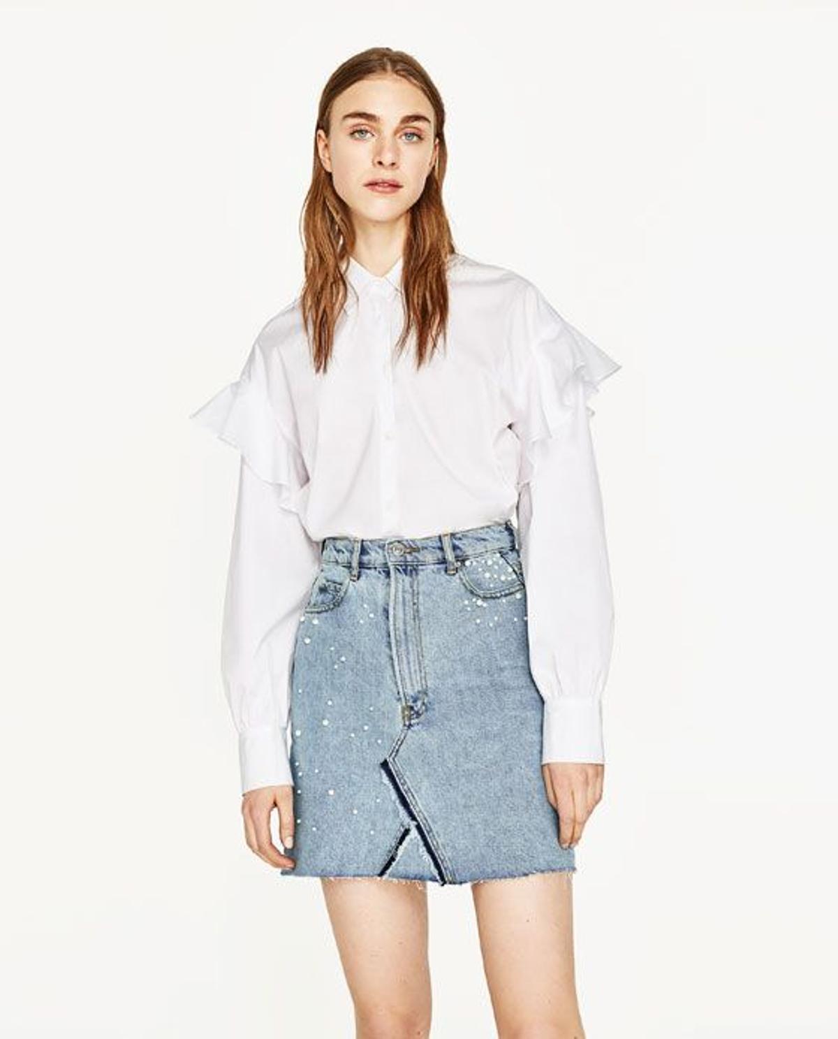 Denim con perlas: Zara