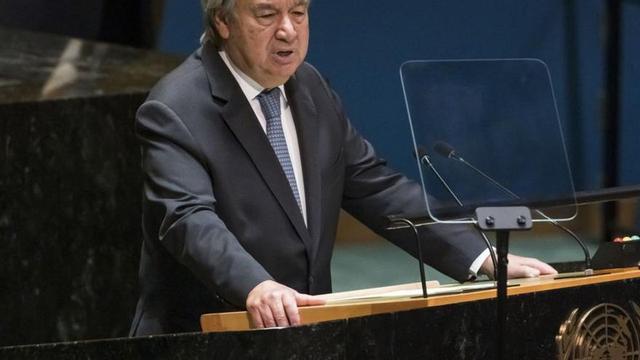 Guterres dirigint-se a l’assemblea de l’ONU. | EFE