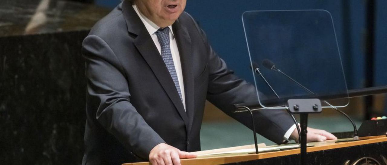 Guterres dirigint-se a l’assemblea de l’ONU. | EFE