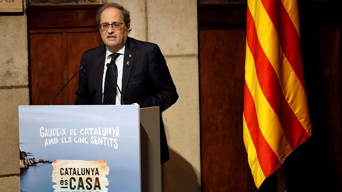 El 'president' Quim Torra, durante la presentación de la campaña turística 'Catalunya es tu casa', el 15 de junio