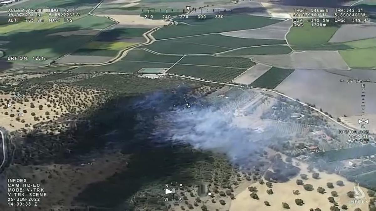 Vista del incendio declarado en el término municipal de Villar de Rena.