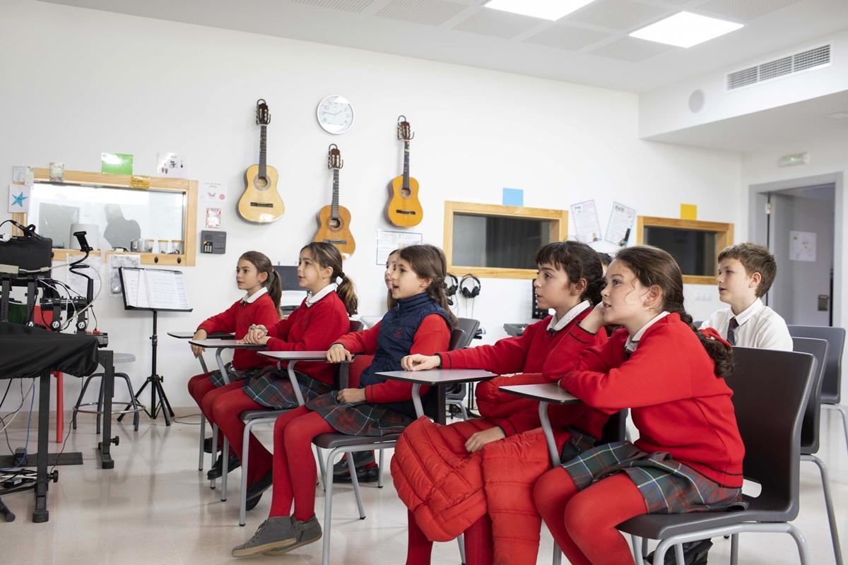 Alumnos en clase de música.