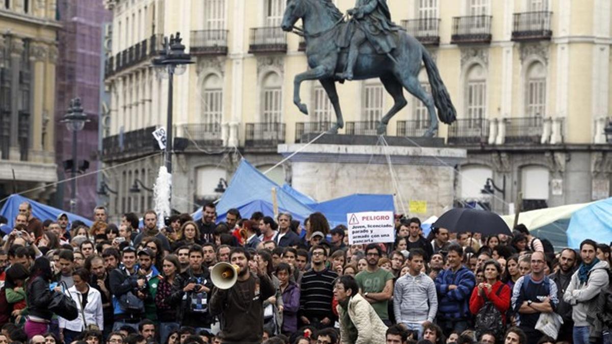 Aspecto de la concentración en la Puerta del Sol, el jueves.