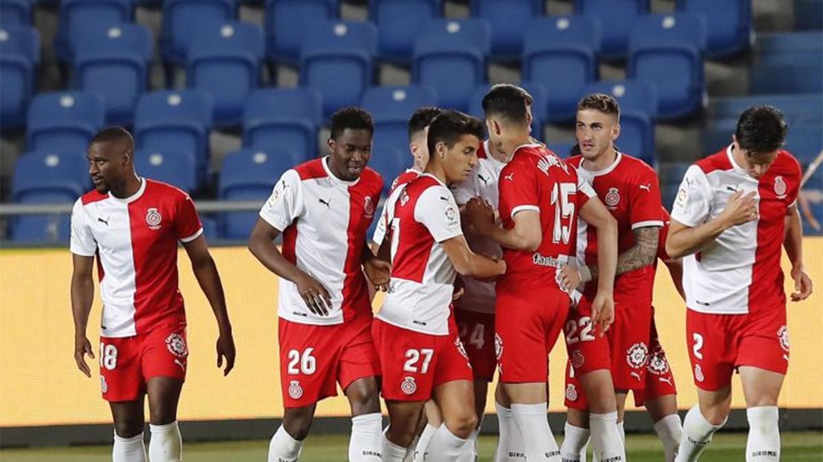 El Girona celebra uno de los goles a Las Palmas