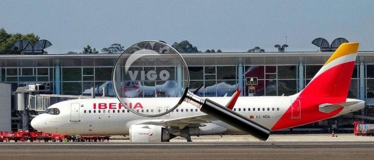 Un avión de Iberia en el aeropuerto de Vigo.