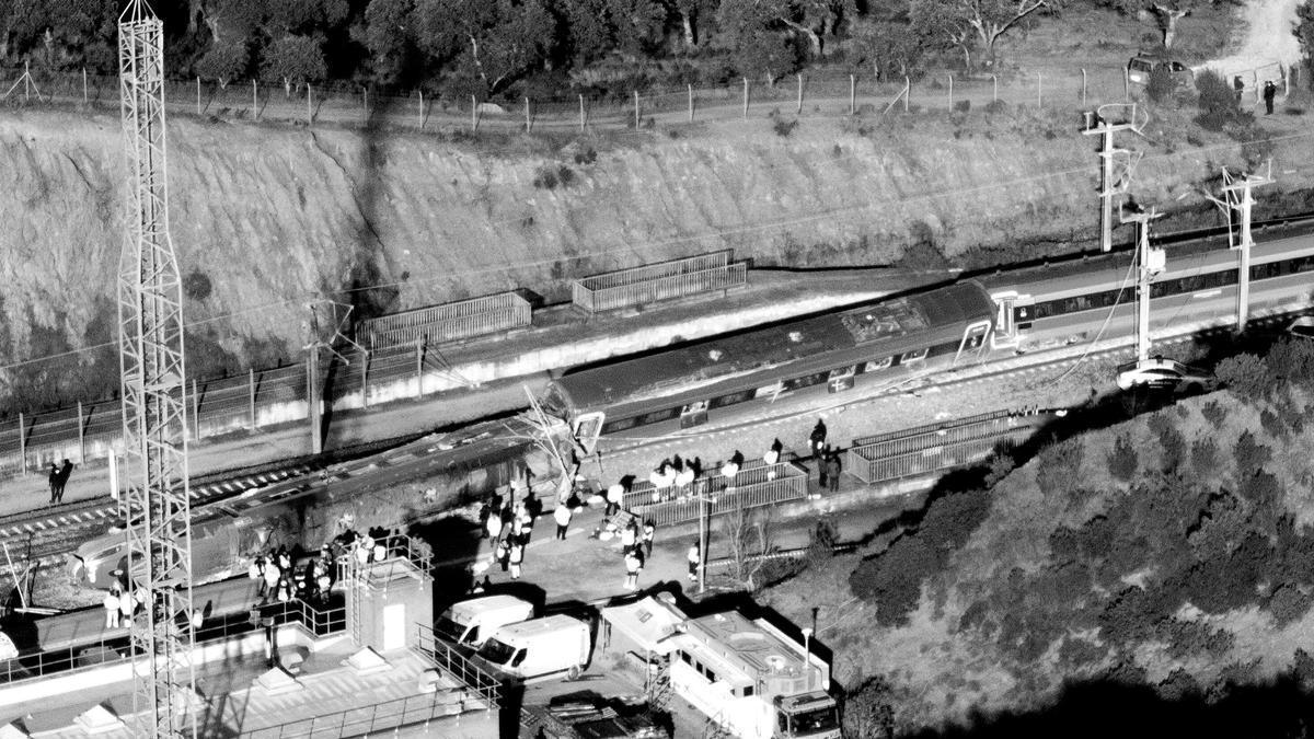 Vista aérea de los trenes accidentados cerca de Adamuz (Córdoba).