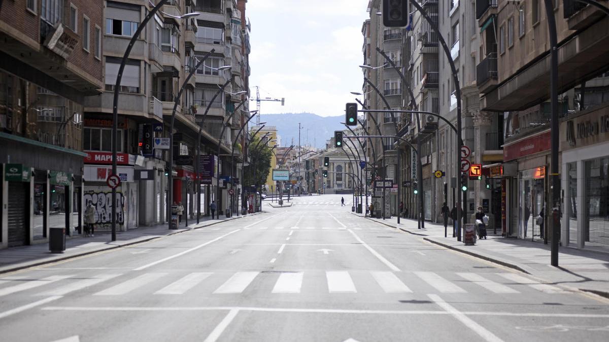 Gran Vía de Murcia durante el último confinamiento domiciliario.