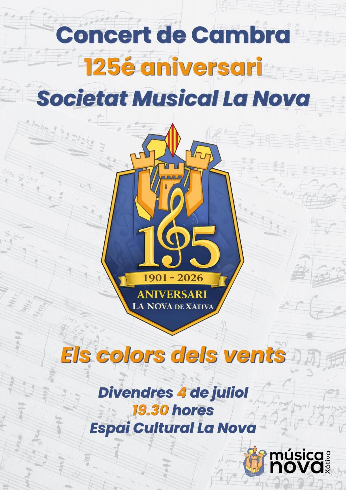 Cartel del concierto de cámara de la Societat Musical La Nova de Xàtiva.