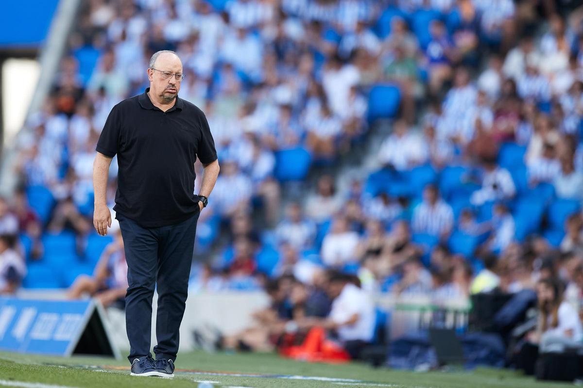 Rafa Benitez head coach of RC Celta de Vigo reacts during the LaLiga EA Sports match between Real Sociedad and RC Celta de Vigo at Reale Arena on August 19, 2023, in San Sebastian, Spain.