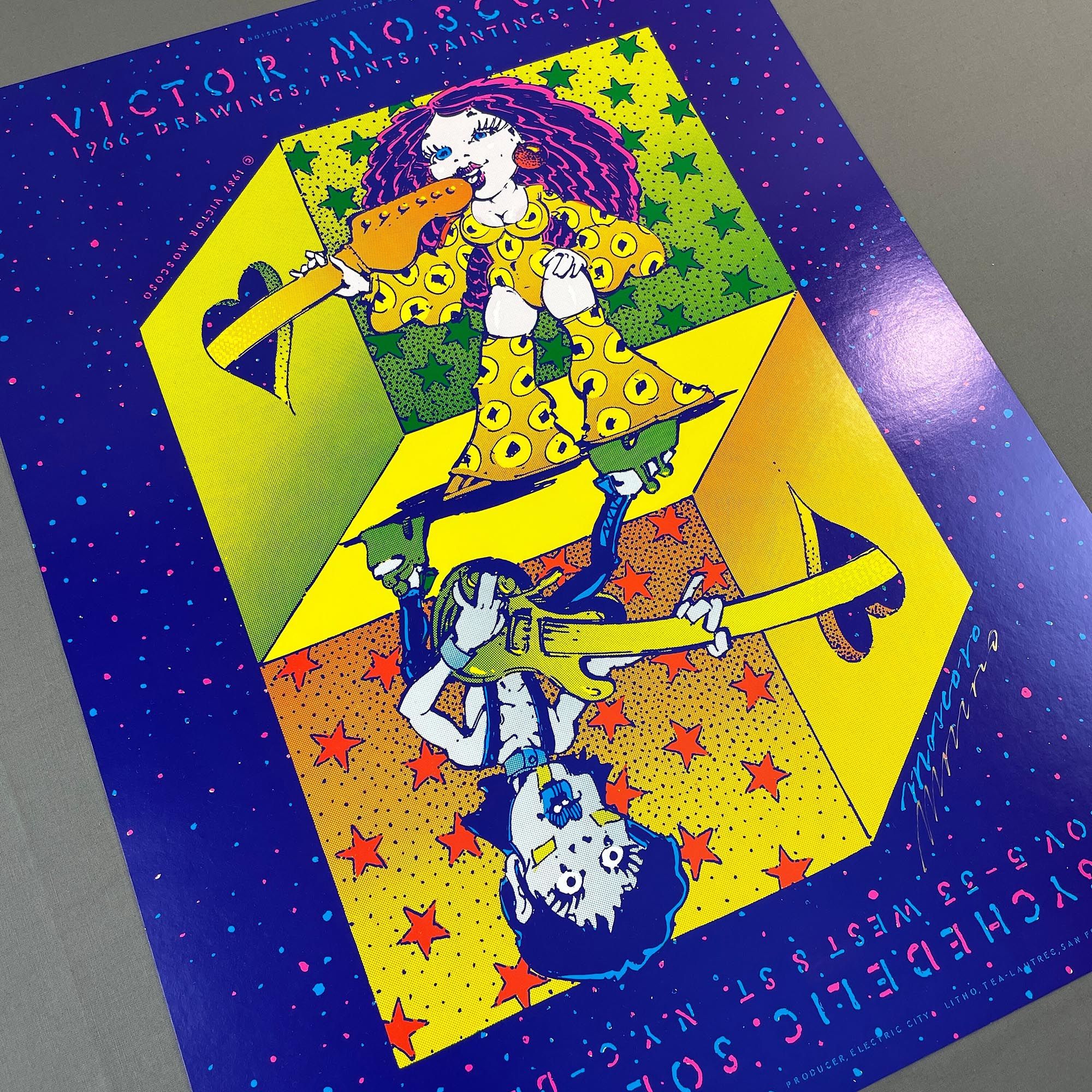 Algunas de las obras, carteles de conciertos y portadas de discos realizadas por Víctor Moscoso