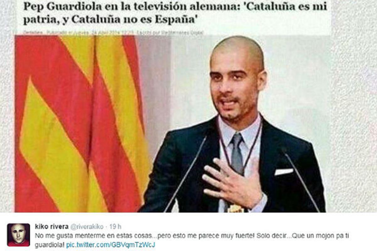 Captura de la imatge de Guardiola que ha tuitejat Kiko Rivera. Captura de la imatge de Guardiola que ha tuitejat Kiko Rivera.