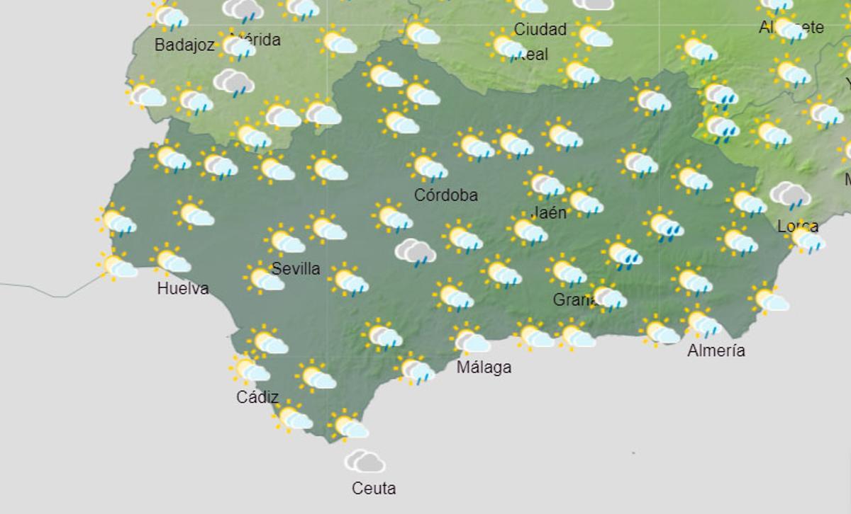 Tiempo el sábado de 12.00 a 18.00 horas en Andalucía.