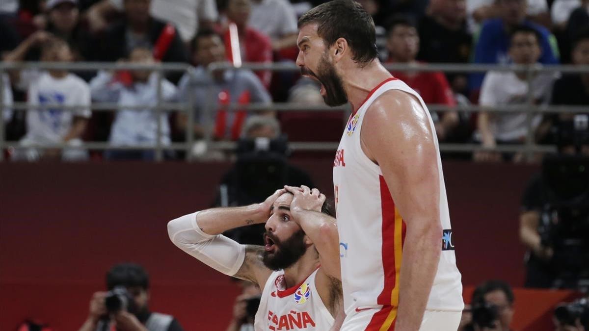 Marc Gasol y Ricky Rubio expresan su alegría tras llegar a la final del Mundial de baloncesto.