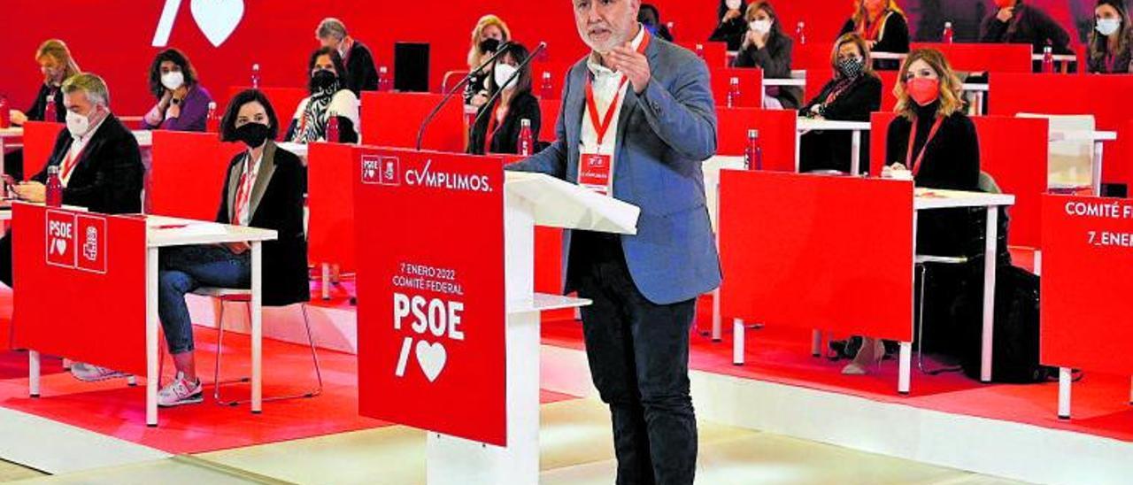 Ángel Víctor Torres en su intervención ayer ante el Comité Federal del PSOE en Madrid.