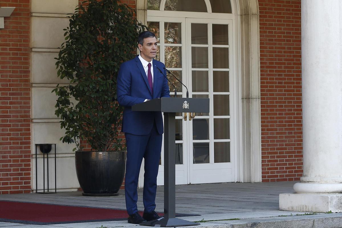 El presidente del Gobierno, Pedro Sánchez, este lunes en La Moncloa