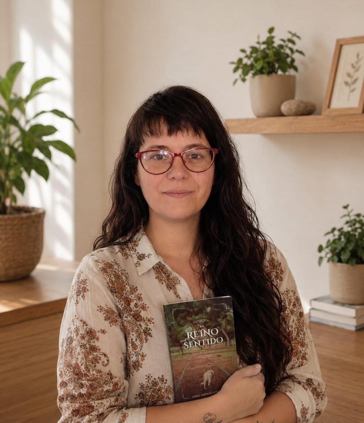 Imagen de Lidia junto a su libro, que se puede conseguir en Amazon.