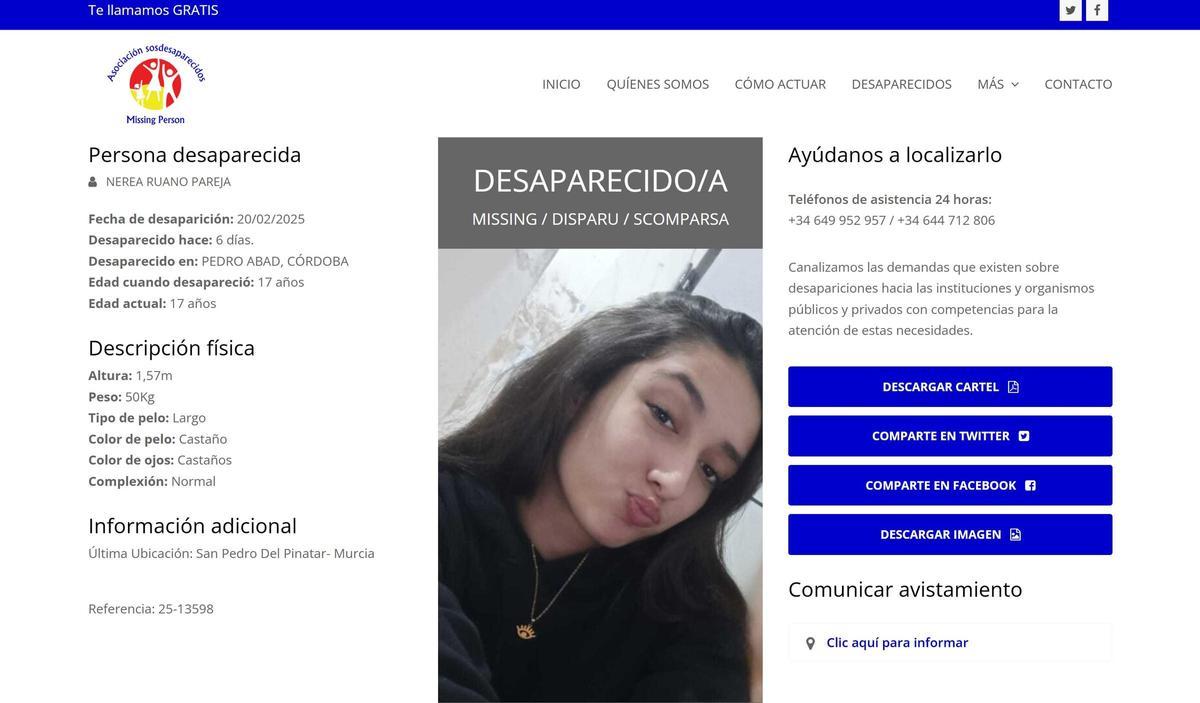 Alerta de SOS Desaparecidos sobre la joven que falta de su casa en Pedro Abad (Córdoba) desde el 20 de febrero.