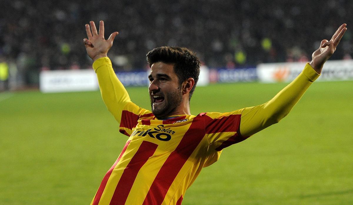 Barragán celebra un gol con el Valencia CF