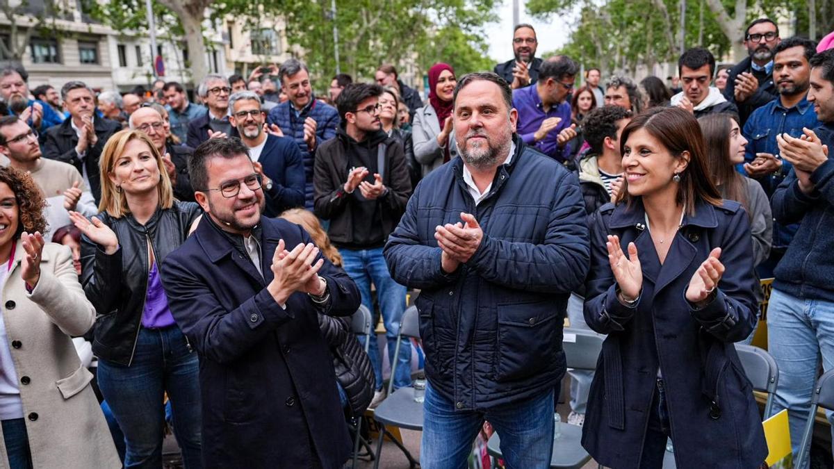 Inicio de campaña de ERC con Pere Aragonès, Oriol Junqueras y Marta Vilalta