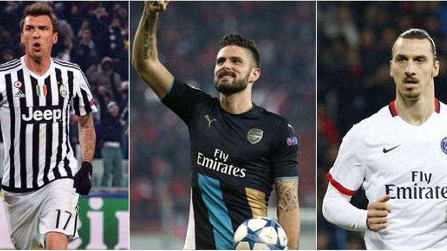 Mandzukic de la Juve, Giroud del Arsenal e Ibrahimovic del PSG.