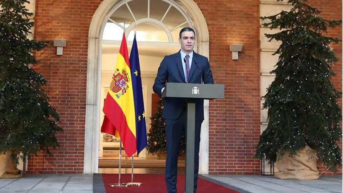 El presidente del Gobierno Pedro Sánchez, en declaraciones desde el Palacio de la Moncloa.