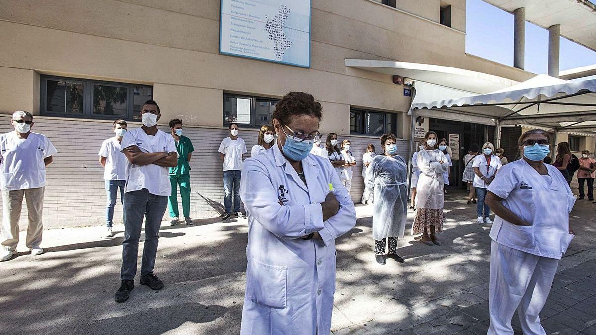 A protest at the San Blas health center, during the pandemic. A protest at the San Blas health center, during the pandemic.