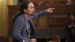 Pablo Iglesias surante una intervención en el Congreso de los Diputados.