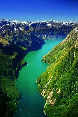 New Zealand, South Island, Fiordland National Park,  Milford Sound. Unesco World Heritage Site. Aerial.