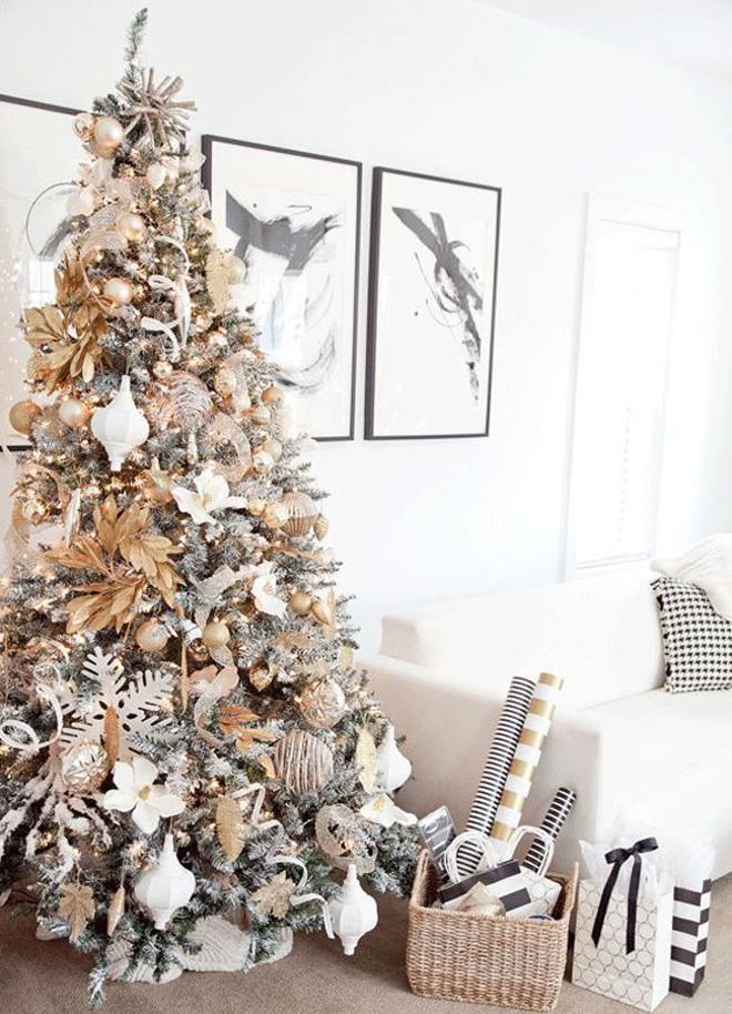 Árbol de Navidad visto en Pinterest: con decoración en blanco y oro