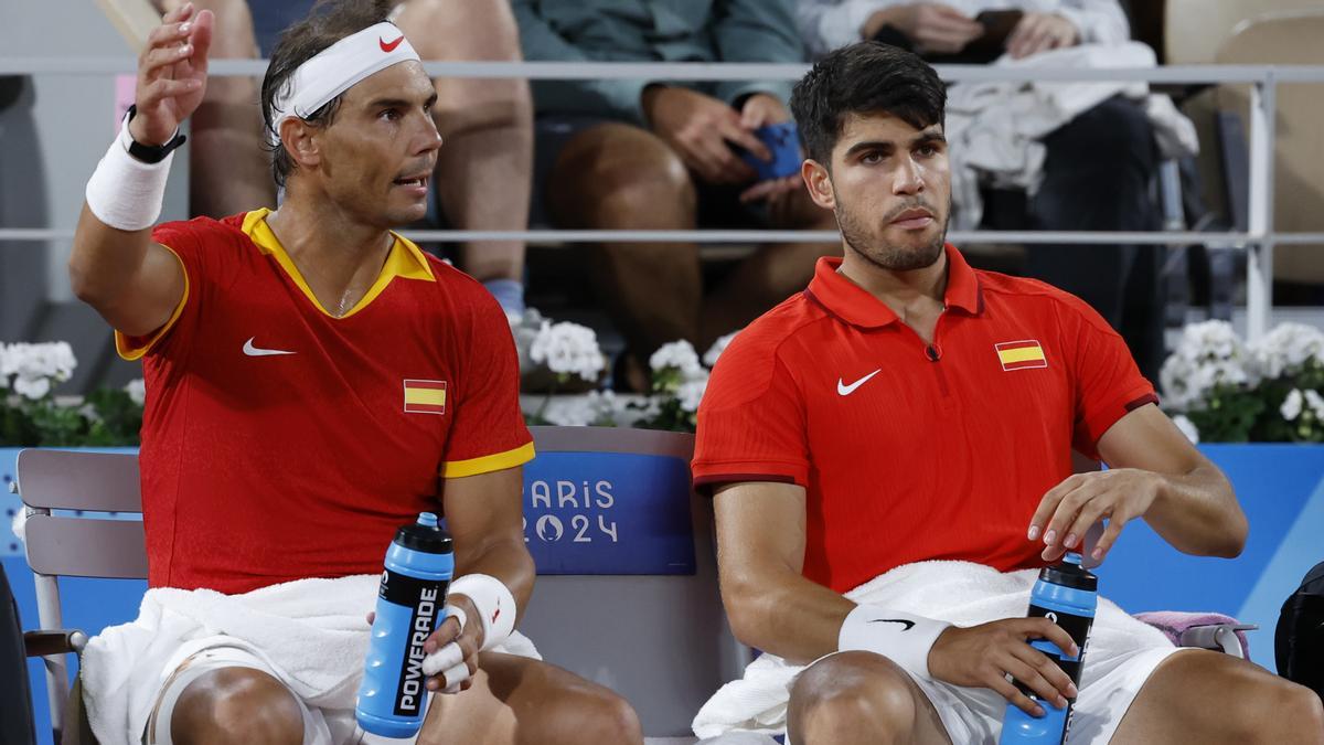 Rafael Nadal y Carlos Alcaraz, en París 2024,