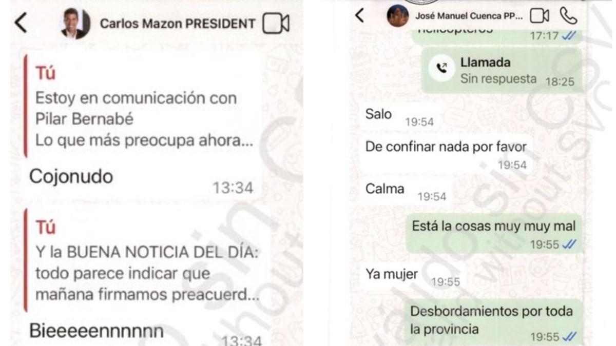 Los mensajes de WhatsApp de Salomé Pradas a Mazón y Cuenca el día de la dana.
