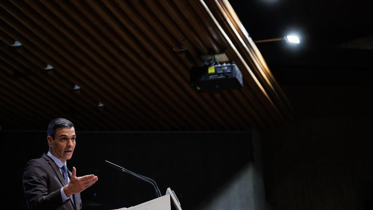 El presidente del Gobierno, Pedro Sánchez, este miércoles, en un acto de UGT.