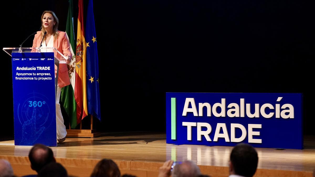 La consejera de Economía, Hacienda y Fondos Europeos y presidenta de Andalucía Trade, Carolina España, durante su intervención