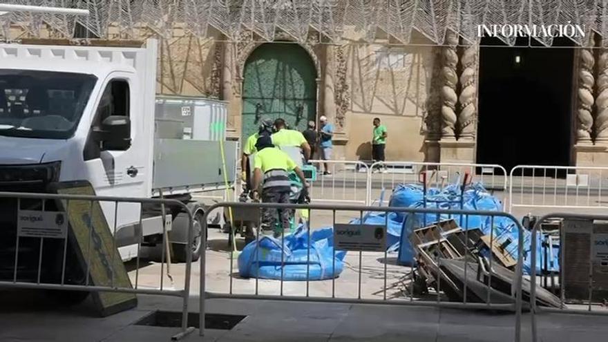 Obras en la fuente de la plaza del Ayuntamiento de Alicante