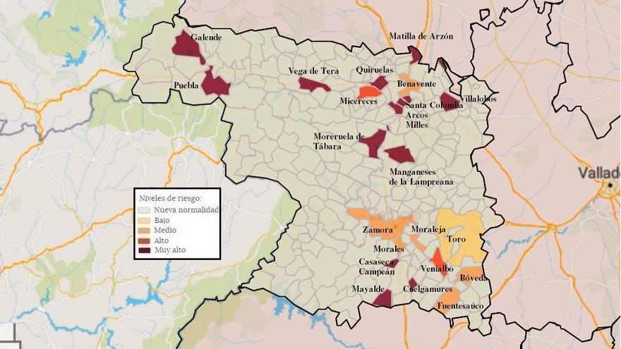 Mapa de contagios COVID por municipios en Zamora