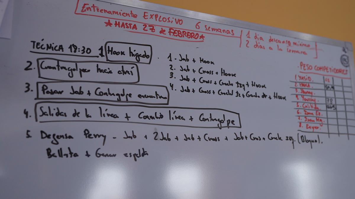 Plan de entrenamientos del club de boxeo de Saltando Charcos en el gimnasio de Gamonal (Burgos).