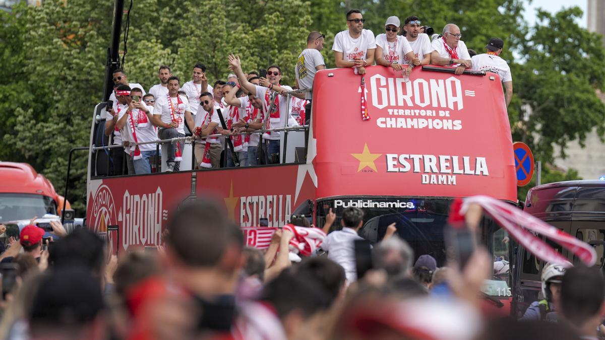 El Girona celebra su entrada a la Champions