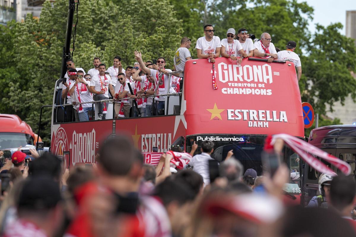 El Girona celebra su entrada a la Champions