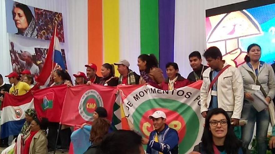 Asistentes al Encuentro Mundial de Movimientos Populares en Bolivia.