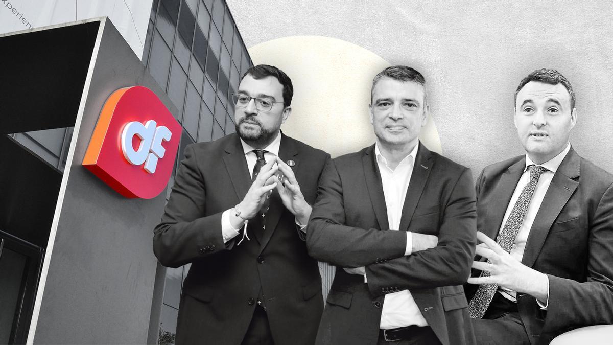 Adrián Barbón, el viceconsejero de Industria, Juan Carlos Campo y Guillermo Peláez