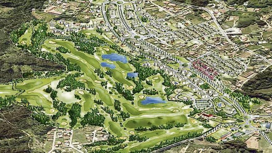 Recreación del futuro campo de golf (con los cuatro lagos) y las casi 700 viviendas en Xaz.