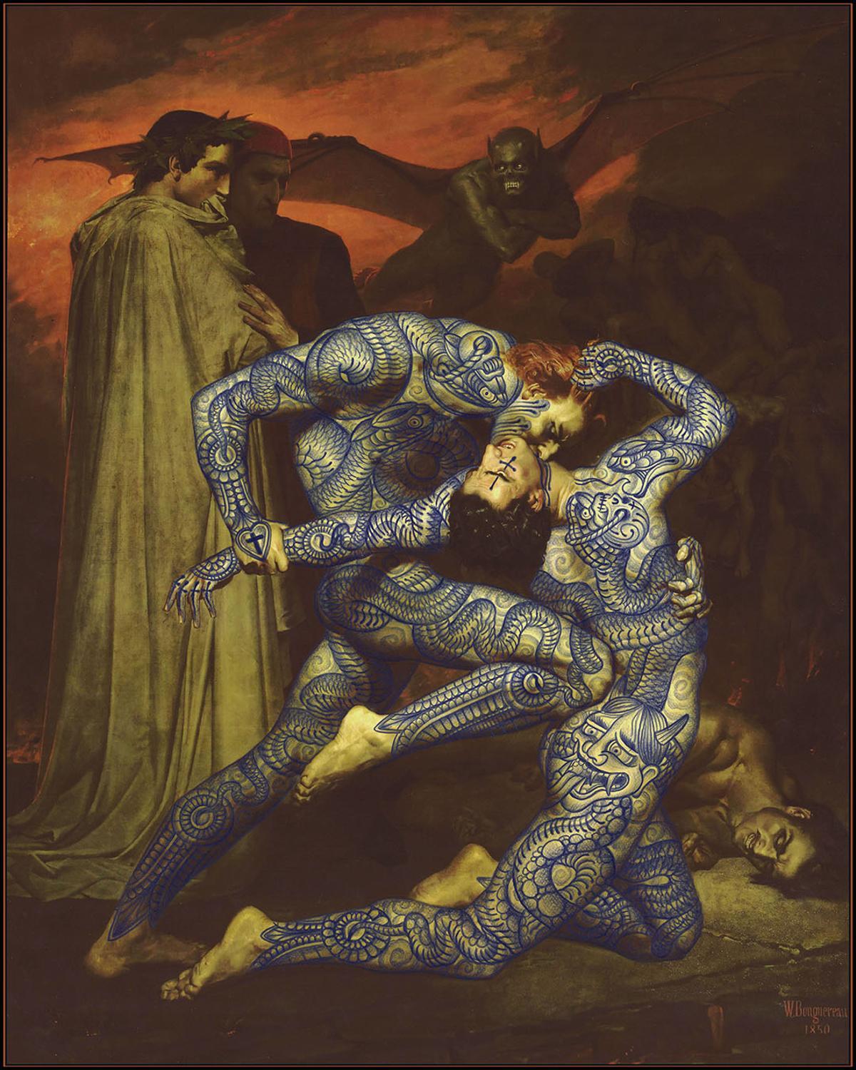 Sus dibujos y tatuajes destacan por ensalzar el arte iconoclasta.