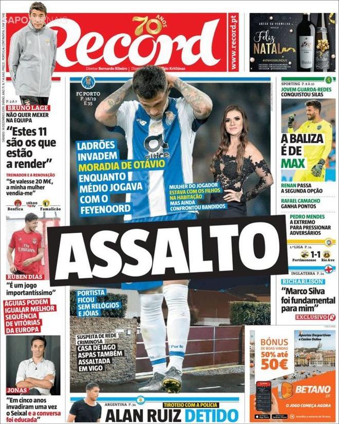 La portada de Record del 14 de diciembre