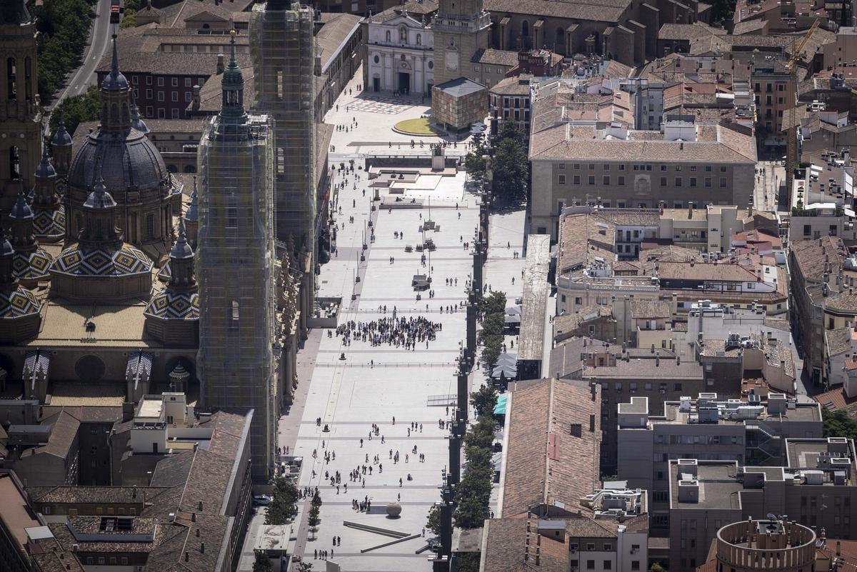 Vista aérea de la plaza del Pilar el año pasado.