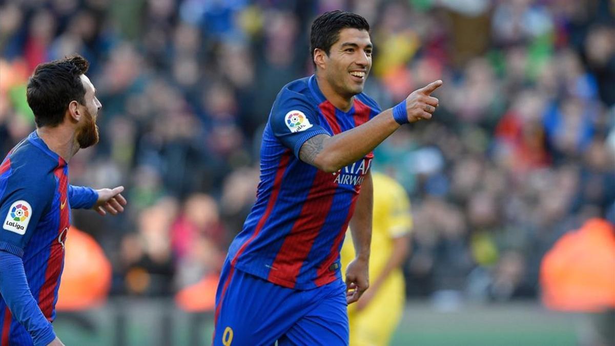 Suárez celebra su gol ante Las Palmas