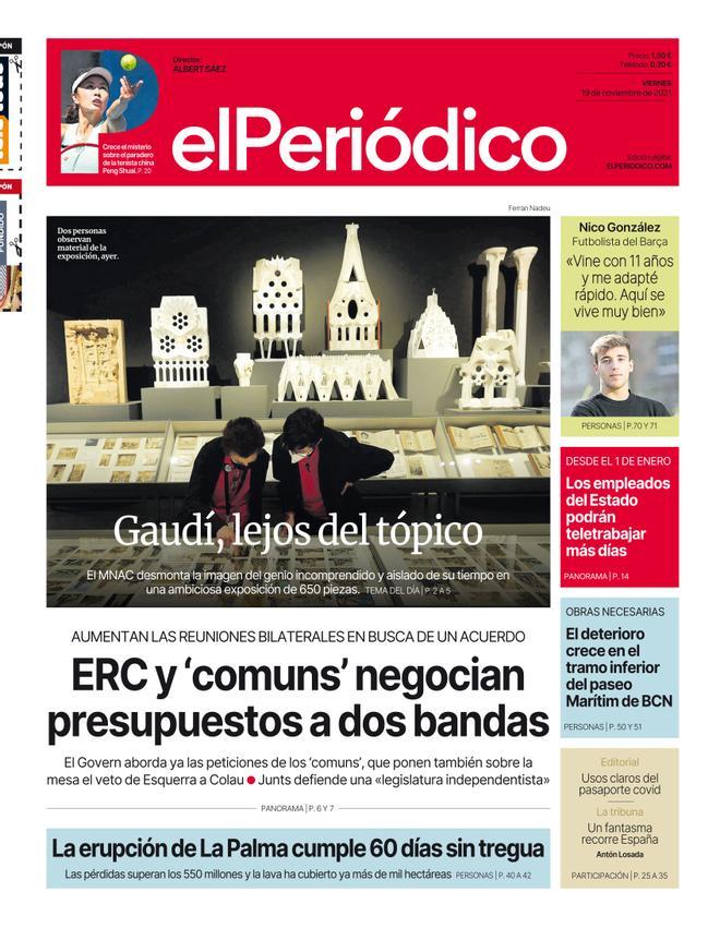 La portada de EL PERIÓDICO del 19 de novembre de 2021